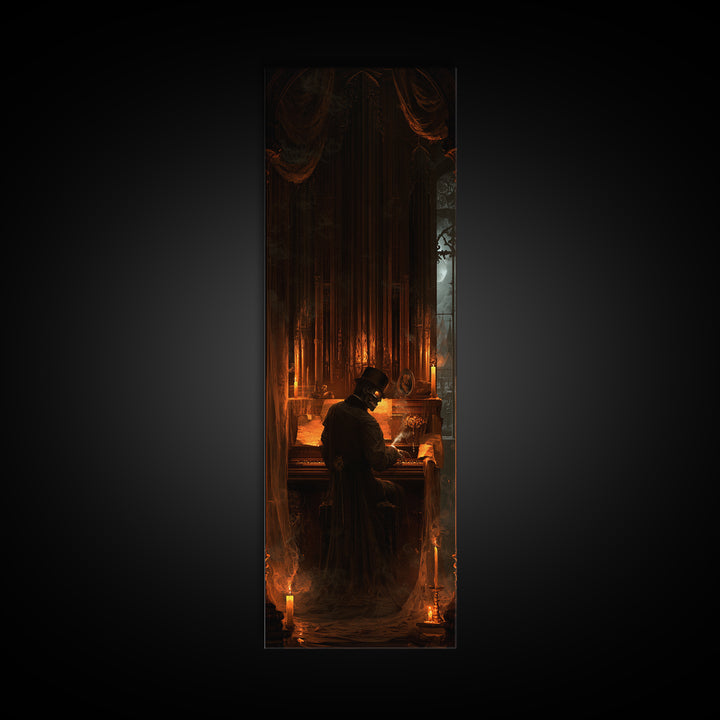 The Phantom Organist, Victorian Gothic Art, Tall Narrow Wall Art, Canvas Print, Gothic Wall Decor, Halloween Portrait Art