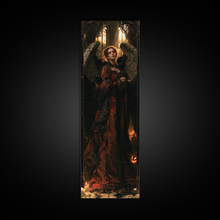 The Weeping Cemetery Angel, Macabre Victorian Decor, Tall Narrow Wall Art, Framed Canvas Print, Gothic Wall Decor, Halloween Portrait Art