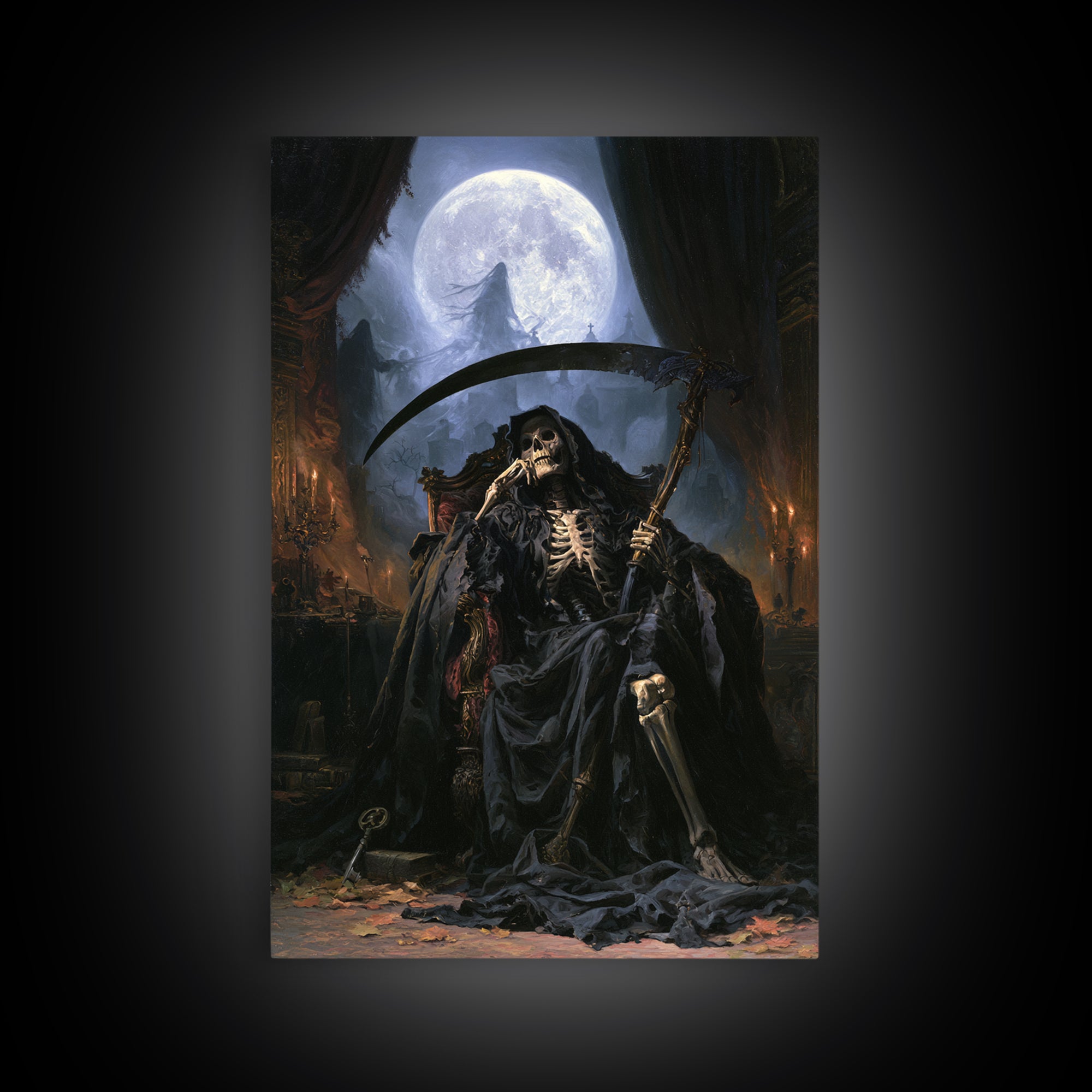 The Fog-Bound Reaper, Victorian Horror Portrait, Vertical Wall Art, Framed Canvas Print, Gothic Wall Decor, Halloween Portrait Art