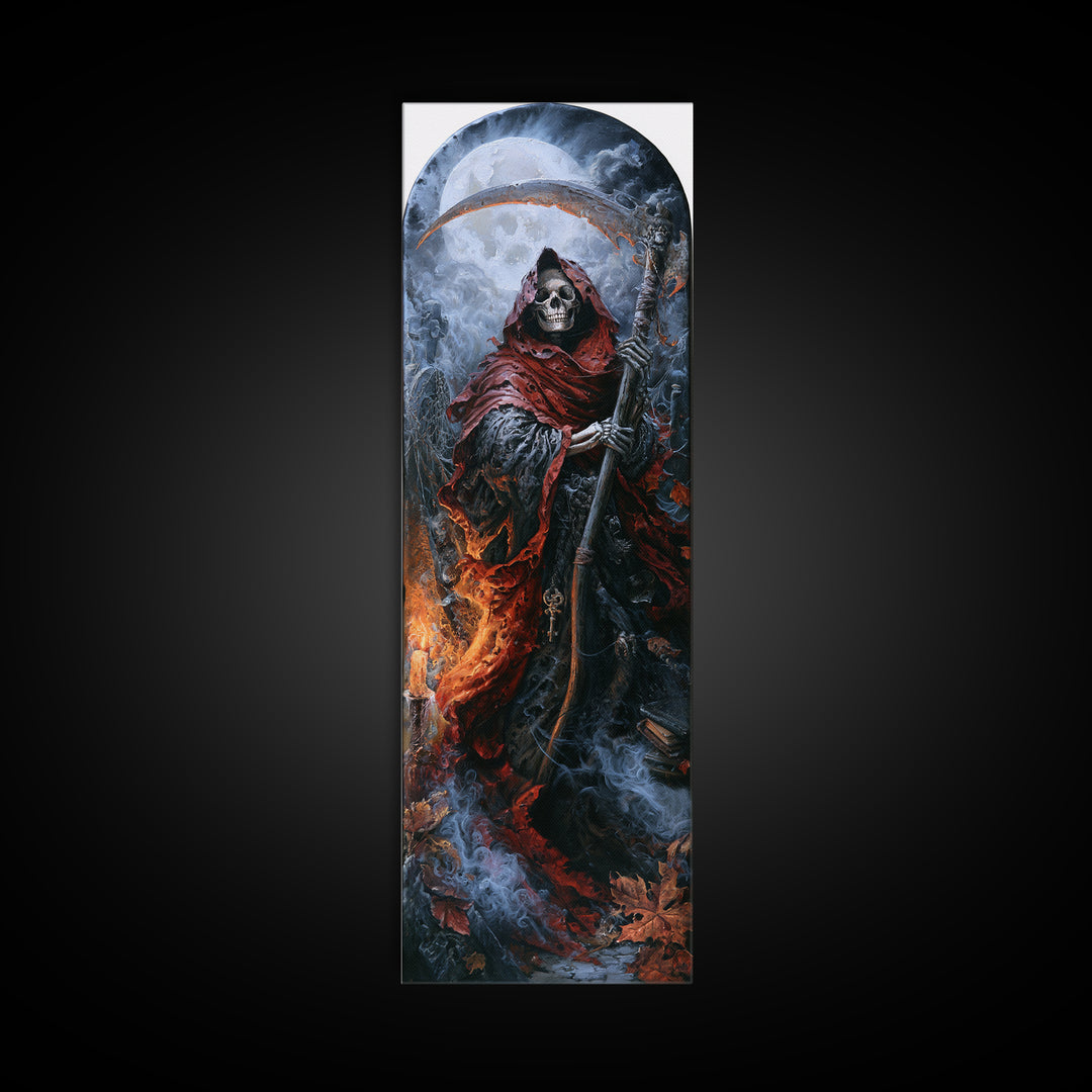 The Fog-Bound Reaper, Victorian Horror Portrait, Tall Narrow Wall Art, Framed Canvas Print, Gothic Wall Decor, Halloween Portrait Art