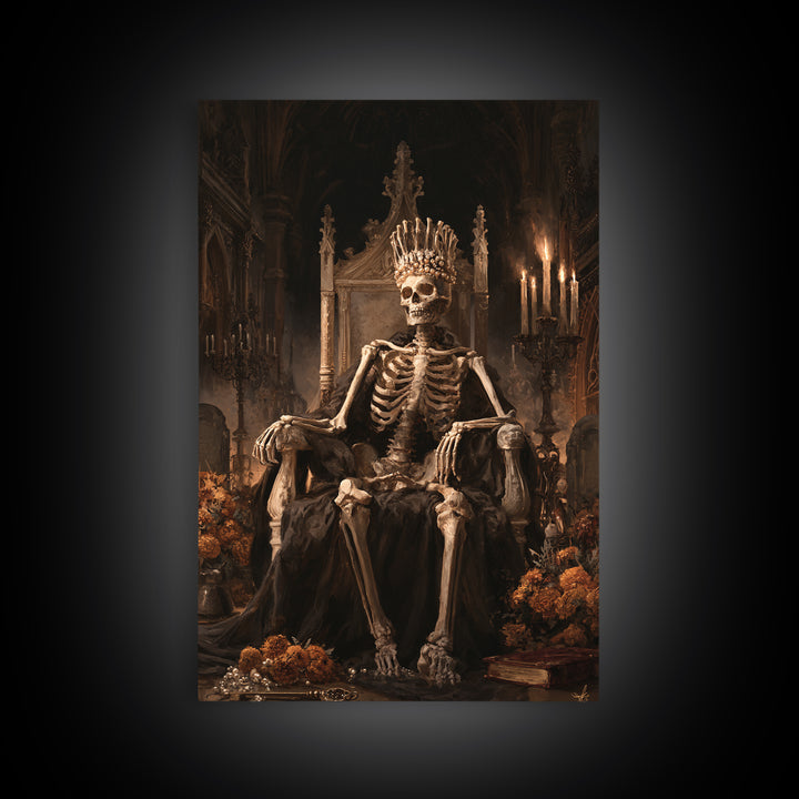 The Bone Queen, Antique Gothic Portrait, Vertical Wall Art, Framed Canvas Print, Gothic Wall Decor, Halloween Portrait Art