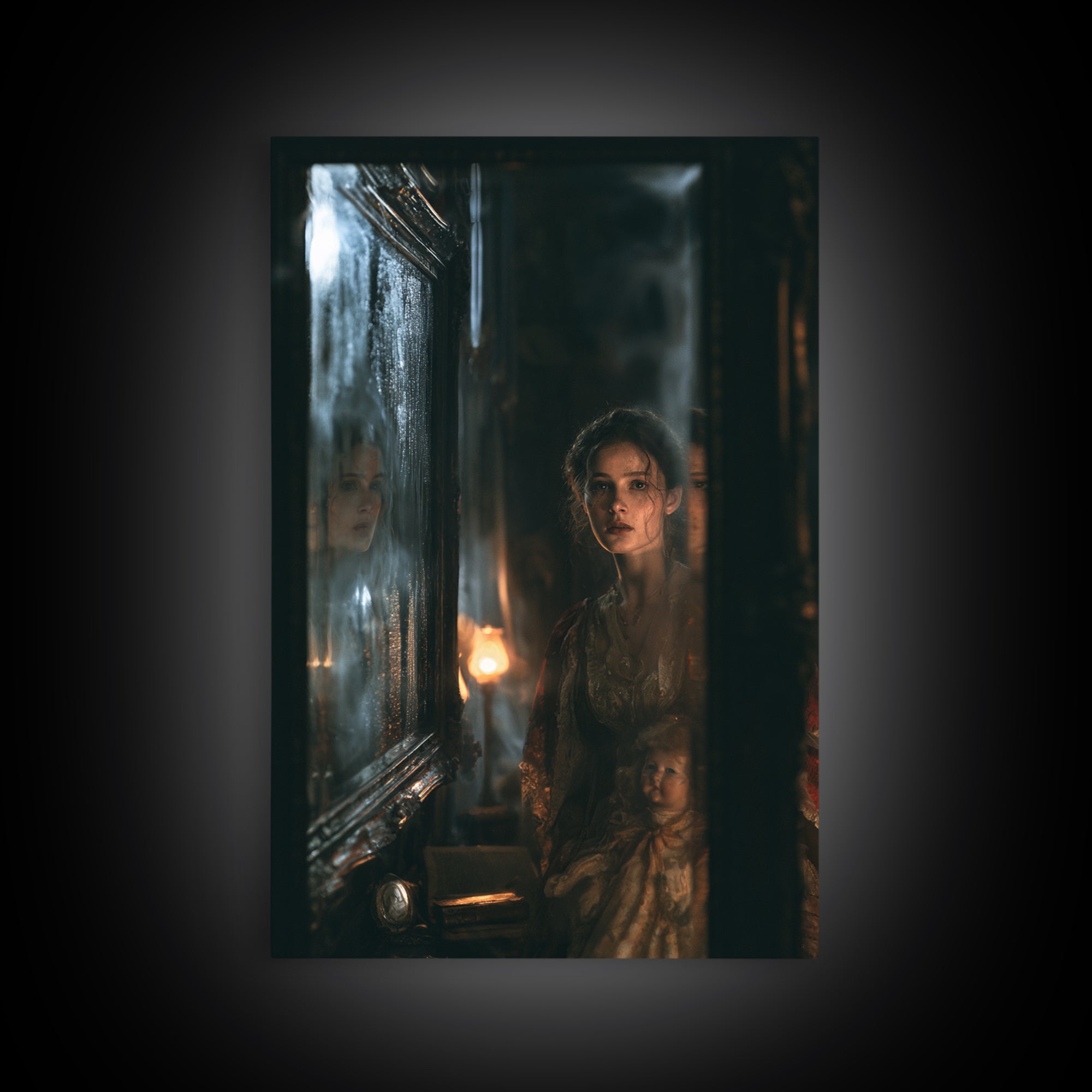 The Mirror Spirit, Dark Academia Wall Art, Vertical Wall Art, Canvas Print, Gothic Wall Decor, Halloween Portrait Art, Halloween Wall Art