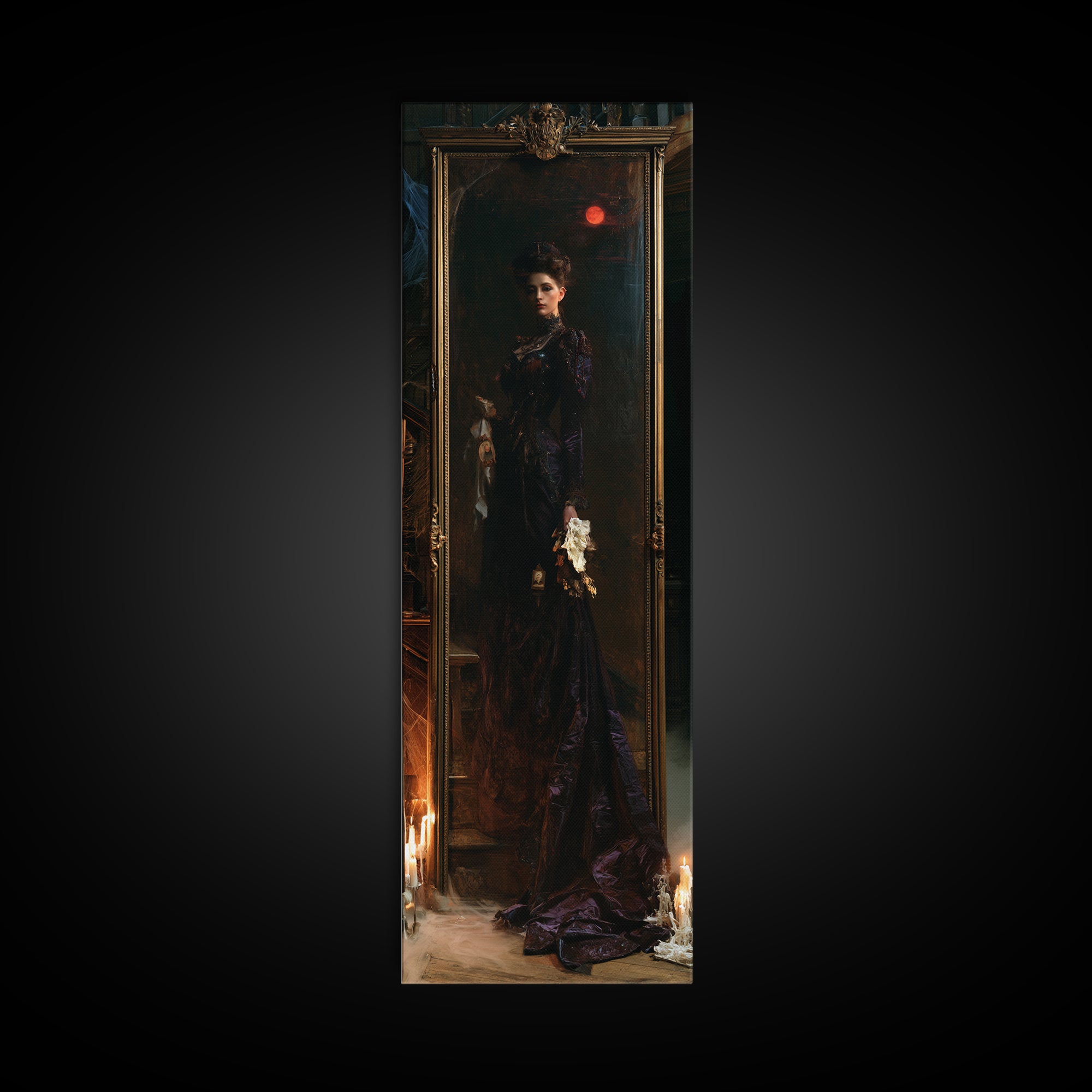 The Mirror Spirit, Dark Academia Wall Art, Tall Narrow Wall Art, Canvas Print, Gothic Wall Decor, Halloween Portrait Art, Horror Wall Art