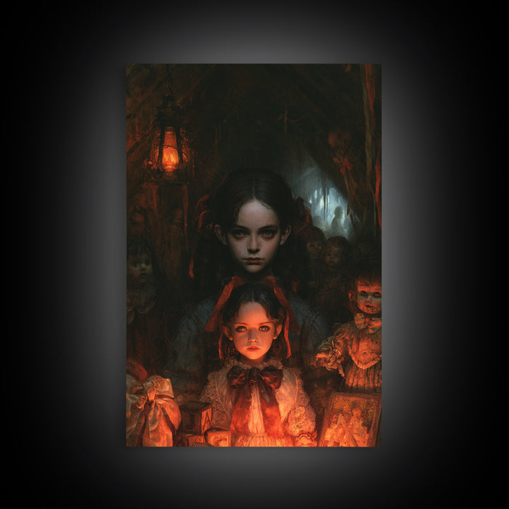 The Attic Whisperer, Victorian Horror Portrait, Vertical Wall Art, Canvas Print, Gothic Wall Decor, Halloween Portrait Art