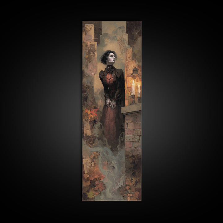 The Chimney Phantom, Dark Academia Wall Art, Tall Narrow Wall Art, Canvas Print, Gothic Wall Decor, Halloween Portrait Art, Halloween Decor