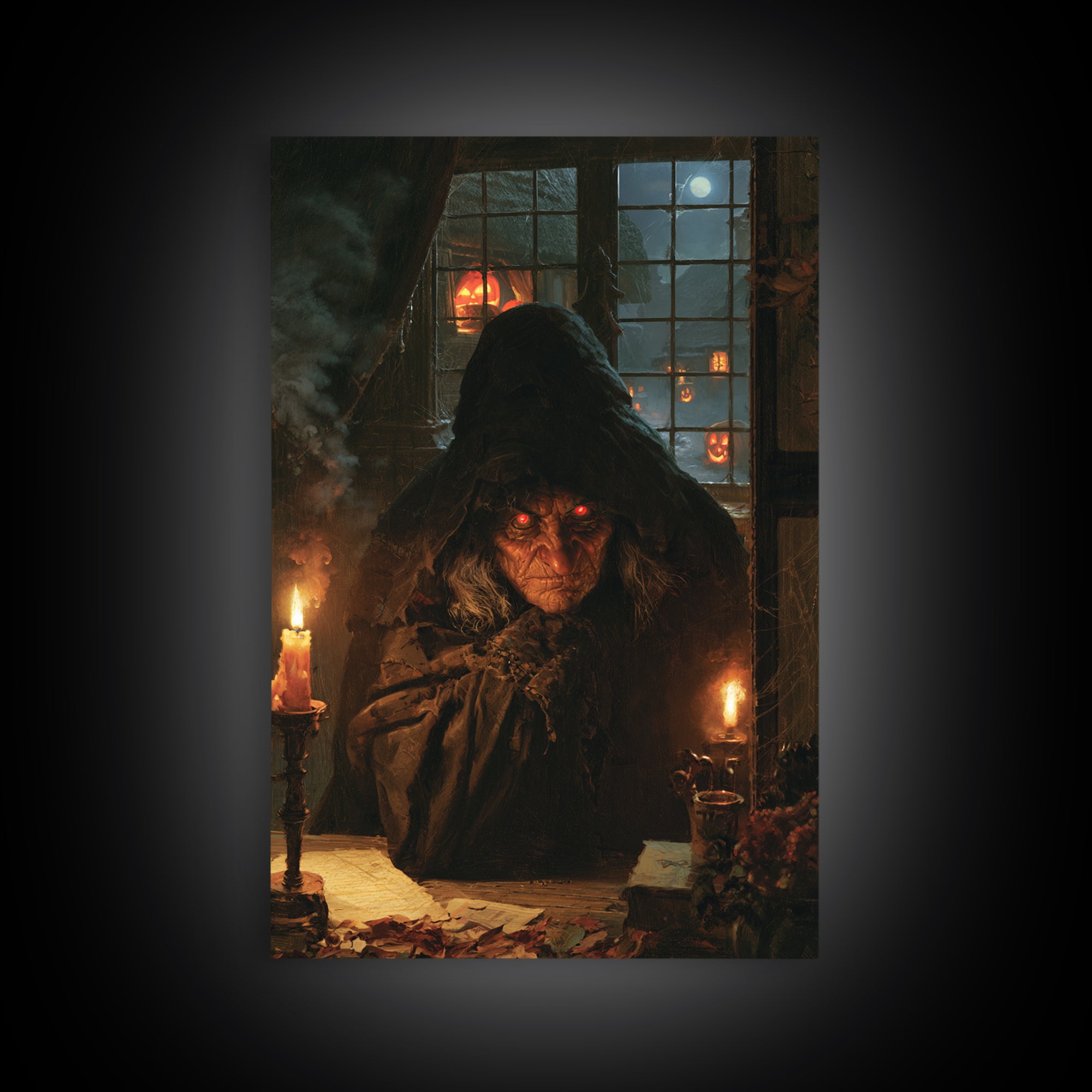 The Red-Eyed Night Hag, Antique Gothic Portrait, Vertical Wall Art, Framed Canvas Print, Gothic Wall Decor, Halloween Portrait Art