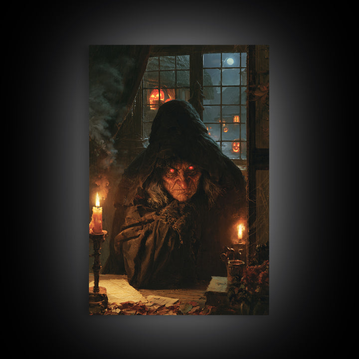 The Red-Eyed Night Hag, Antique Gothic Portrait, Vertical Wall Art, Framed Canvas Print, Gothic Wall Decor, Halloween Portrait Art