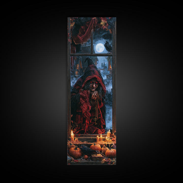 The Red-Eyed Night Hag, Victorian Horror Portrait, Tall Narrow Wall Art, Framed Canvas Print, Gothic Wall Decor, Halloween Portrait Art