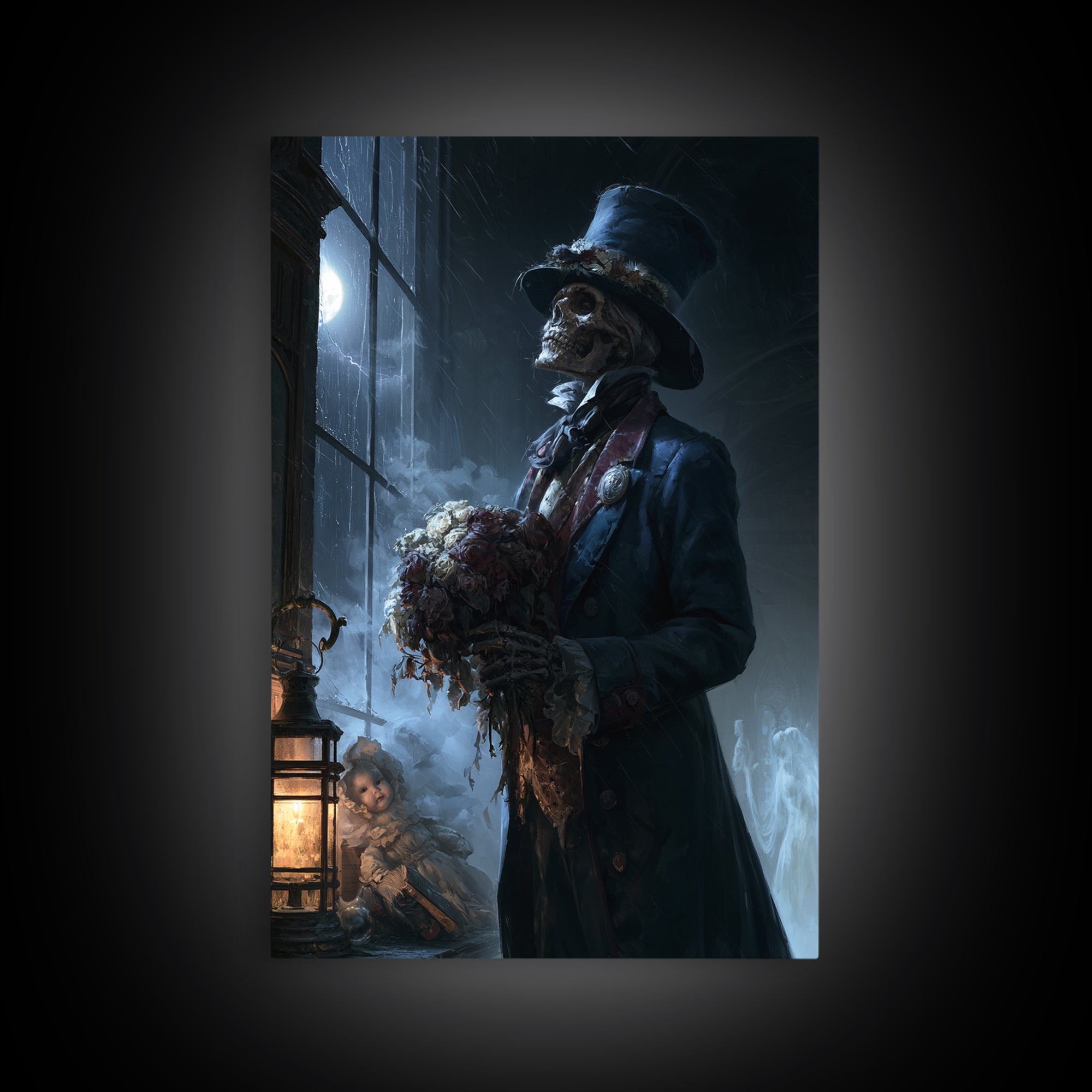 The Ghostly Groom, Macabre Victorian Decor, Vertical Wall Art, Framed Canvas Print, Gothic Wall Decor, Halloween Portrait Art