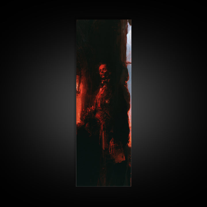 The Ghostly Groom, Victorian Gothic Art, Tall Narrow Wall Art, Canvas Print, Gothic Wall Decor, Halloween Portrait Art, Halloween Wall Art