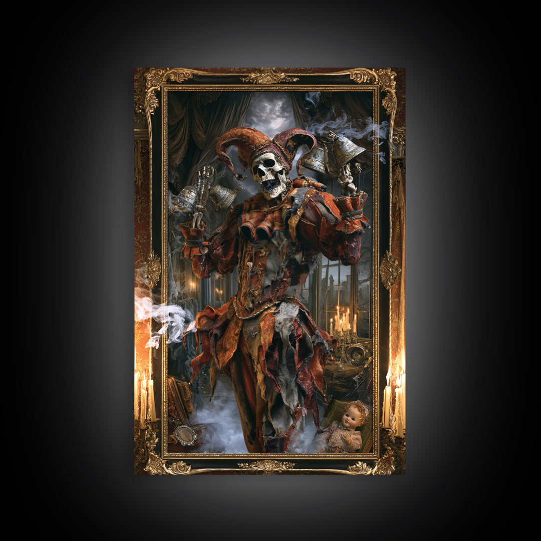 The Phantom Jester, Victorian Gothic Art, Vertical Wall Art, Framed Canvas Print, Gothic Wall Decor, Halloween Portrait Art