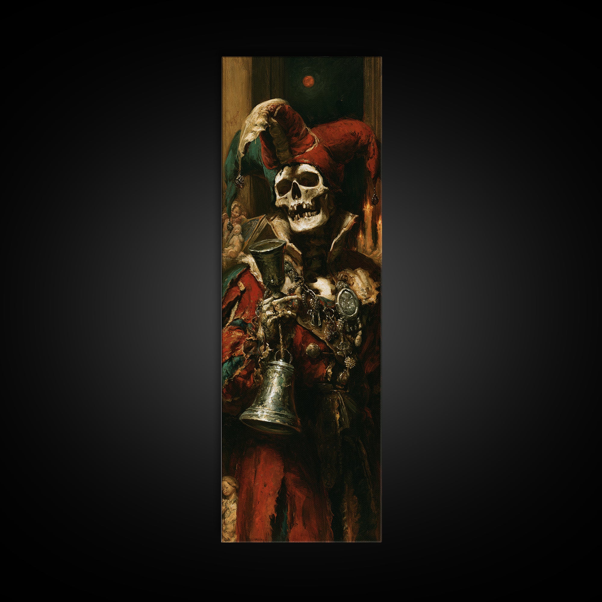 The Phantom Jester, Antique Gothic Portrait, Tall Narrow Wall Art, Canvas Print, Gothic Wall Decor, Halloween Portrait Art, Halloween Decor