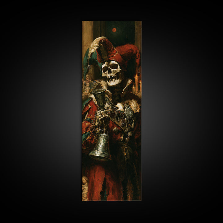 The Phantom Jester, Antique Gothic Portrait, Tall Narrow Wall Art, Canvas Print, Gothic Wall Decor, Halloween Portrait Art, Halloween Decor