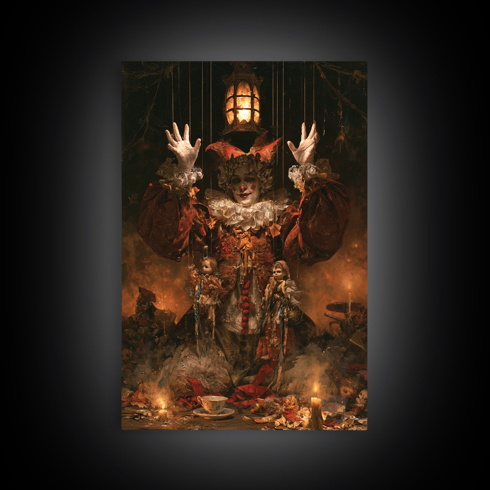 The Marionette Master, Macabre Victorian Decor, Vertical Wall Art, Framed Canvas Print, Gothic Wall Decor, Halloween Portrait Art