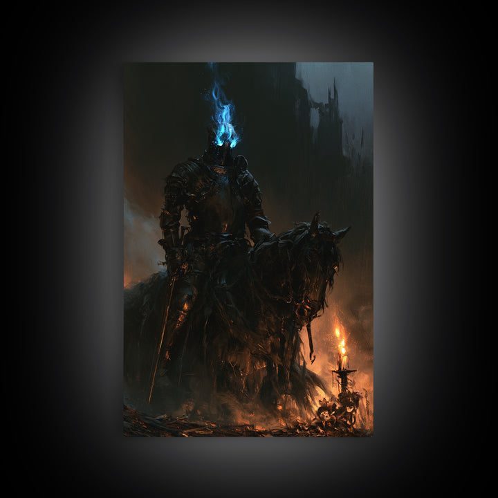 The Spectral Knight, Antique Gothic Portrait, Vertical Wall Art, Canvas Print, Gothic Wall Decor, Halloween Portrait Art, Statement Wall Art