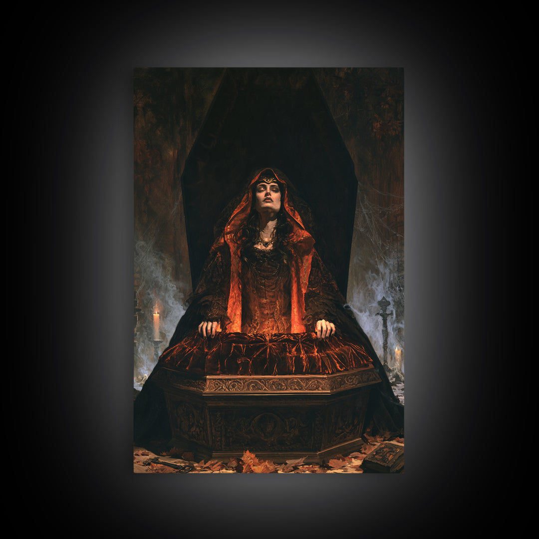 The Coffin Sleeper, Antique Gothic Portrait, Vertical Wall Art, Canvas Print, Gothic Wall Decor, Halloween Portrait Art, Horror Wall Art