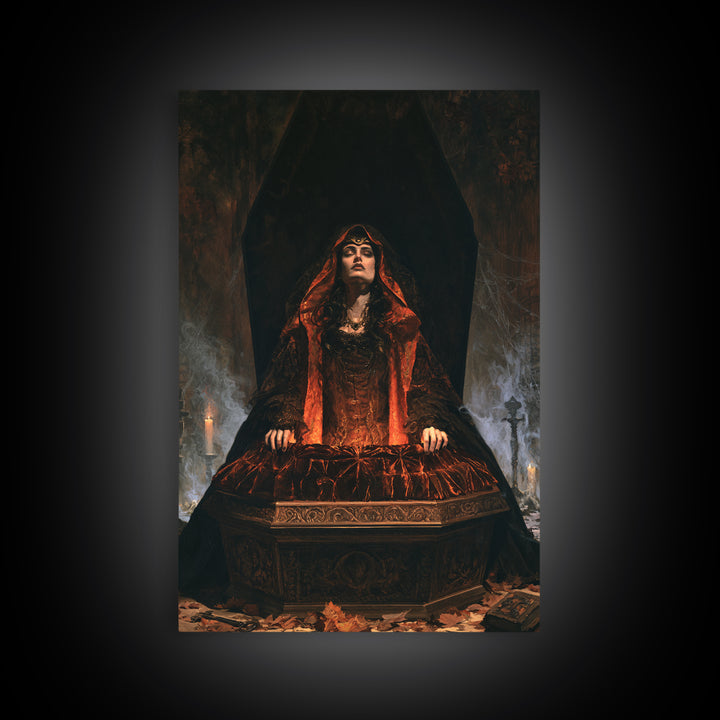 The Coffin Sleeper, Antique Gothic Portrait, Vertical Wall Art, Canvas Print, Gothic Wall Decor, Halloween Portrait Art, Horror Wall Art