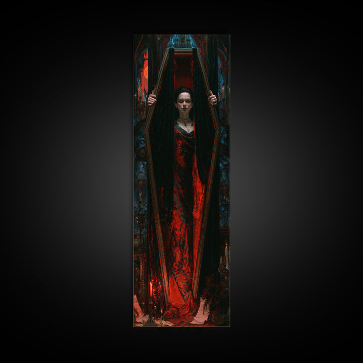 The Coffin Sleeper, Victorian Horror Portrait, Tall Narrow Wall Art, Framed Canvas Print, Gothic Wall Decor, Halloween Portrait Art