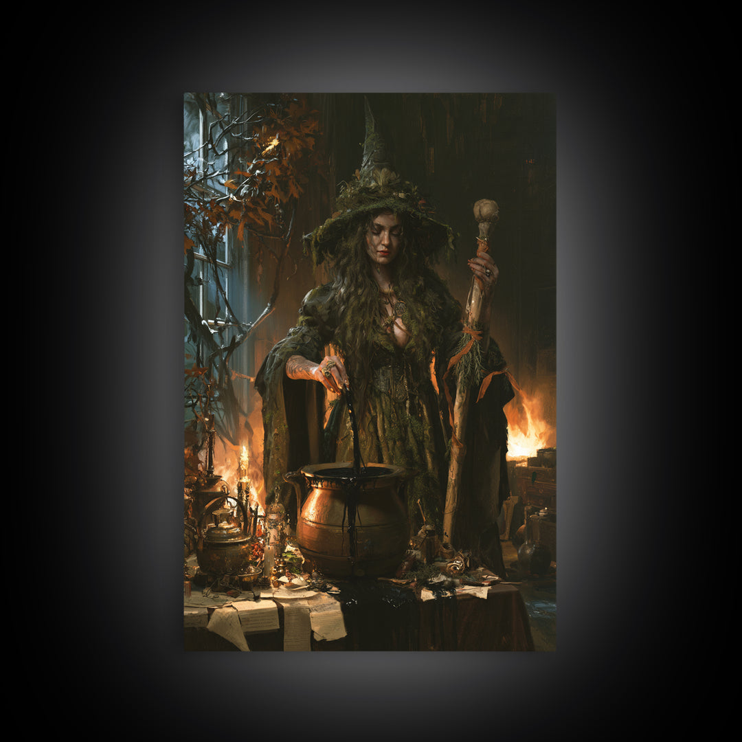 The Swamp Witch, Dark Academia Wall Art, Vertical Wall Art, Canvas Print, Gothic Wall Decor, Halloween Portrait Art, Collectible Wall Decor