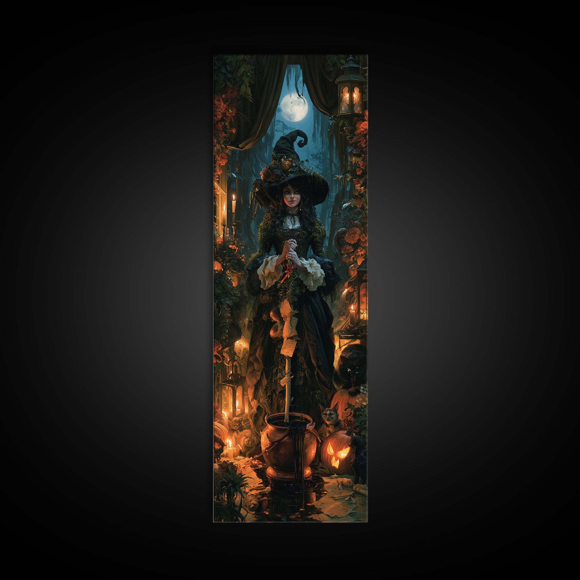 The Swamp Witch, Macabre Victorian Decor, Tall Narrow Wall Art, Framed Canvas Print, Gothic Wall Decor, Halloween Portrait Art