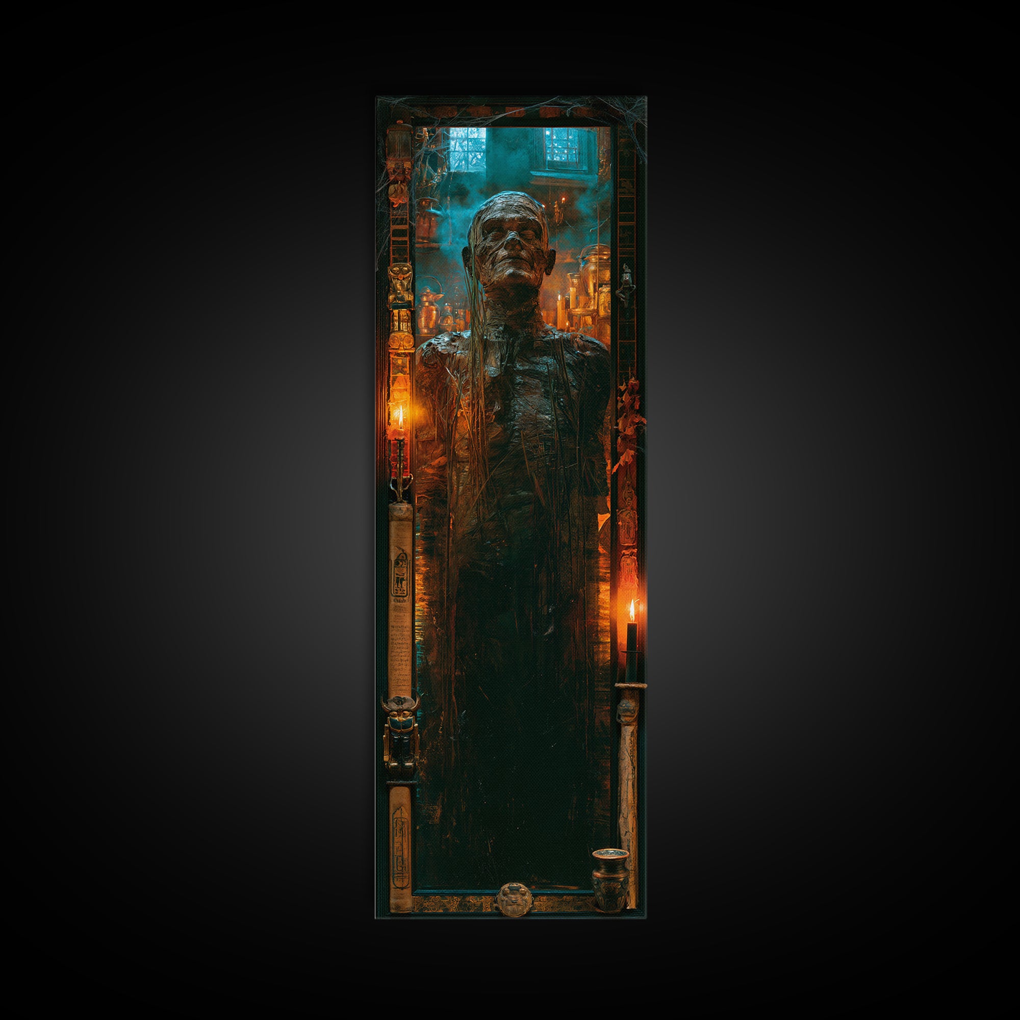 The Bog Mummy, Antique Gothic Portrait, Tall Narrow Wall Art, Framed Canvas Print, Gothic Wall Decor, Halloween Portrait Art