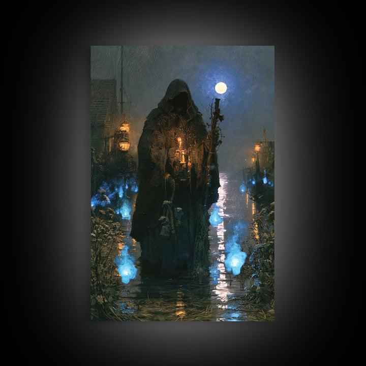 The Will-O'-The-Wisp Shepherd, Victorian Horror Portrait, Vertical Wall Art, Framed Canvas Print, Gothic Wall Decor, Halloween Portrait Art