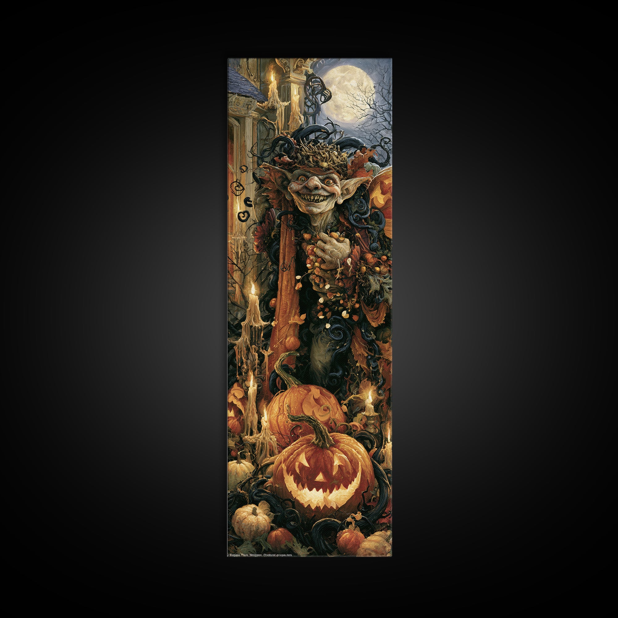 The Pumpkin Patch Goblin, Victorian Gothic Art, Tall Narrow Wall Art, Canvas Print, Gothic Wall Decor, Halloween Portrait Art