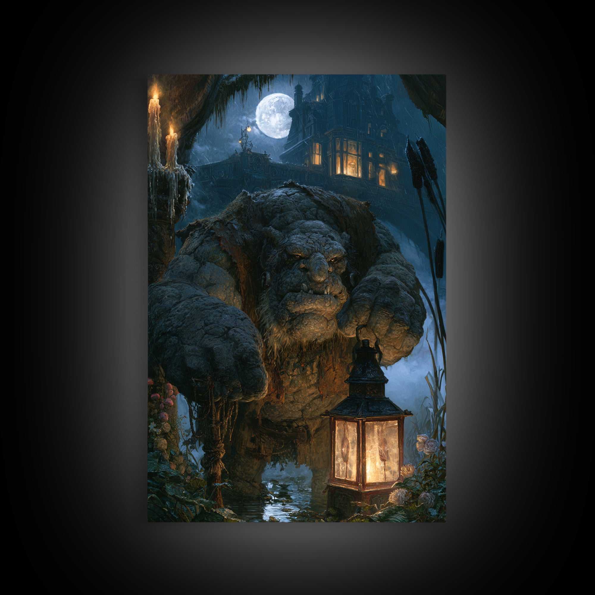 The Bridge Troll At Midnight, Victorian Horror Portrait, Vertical Wall Art, Canvas Print, Gothic Wall Decor, Halloween Portrait Art