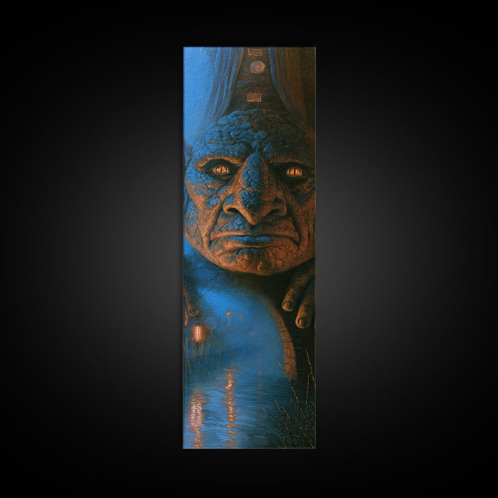 The Bridge Troll At Midnight, Victorian Gothic Art, Tall Narrow Wall Art, Canvas Print, Gothic Wall Decor, Halloween Portrait Art
