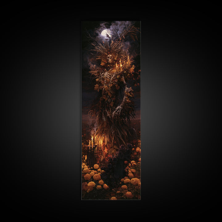 The Harvest Demon, Macabre Victorian Decor, Tall Narrow Wall Art, Canvas Print, Gothic Wall Decor, Halloween Portrait Art, Gothic Home Decor
