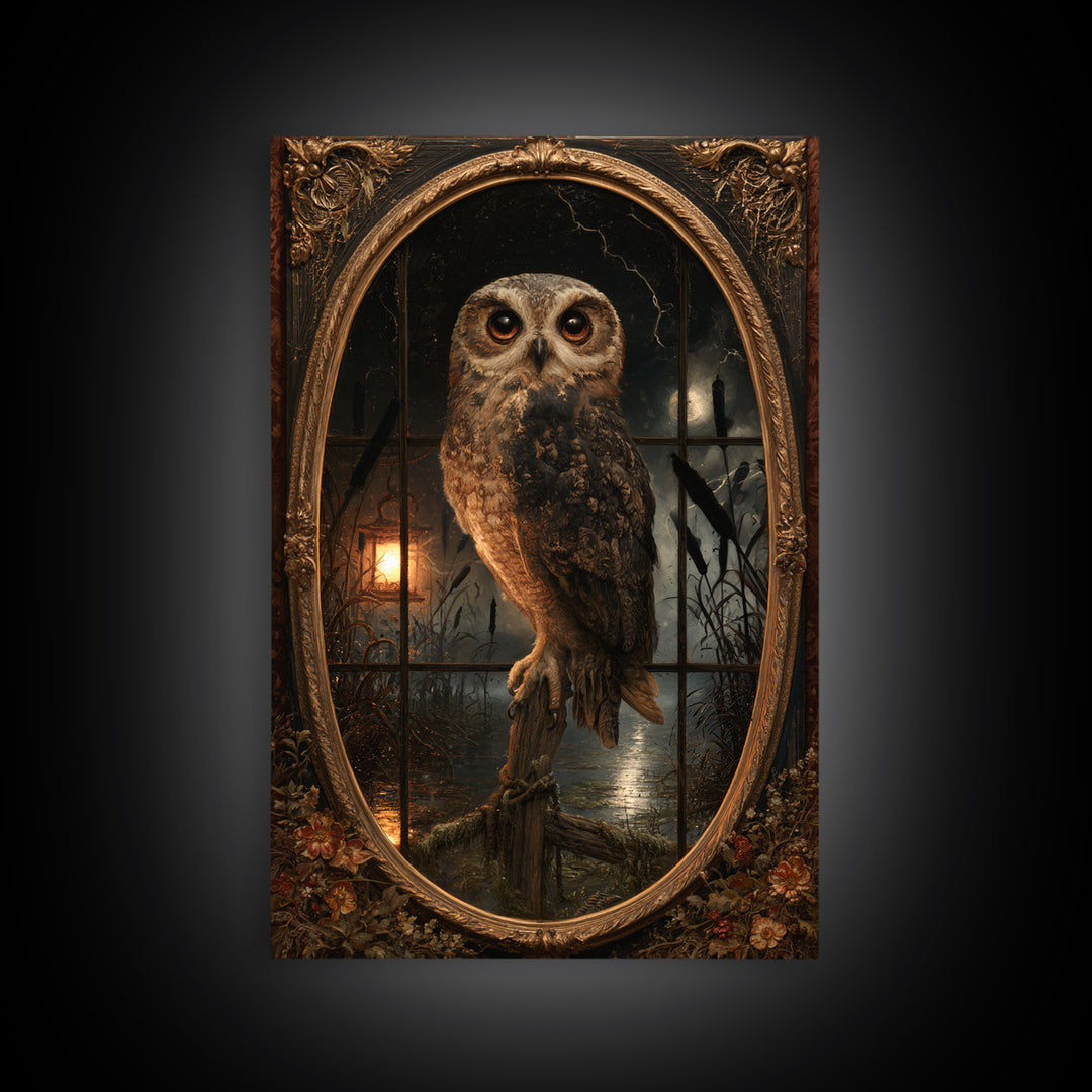 The Owl-Faced Omen, Macabre Victorian Decor, Vertical Wall Art, Canvas Print, Gothic Wall Decor, Halloween Portrait Art, Dark Fantasy Art