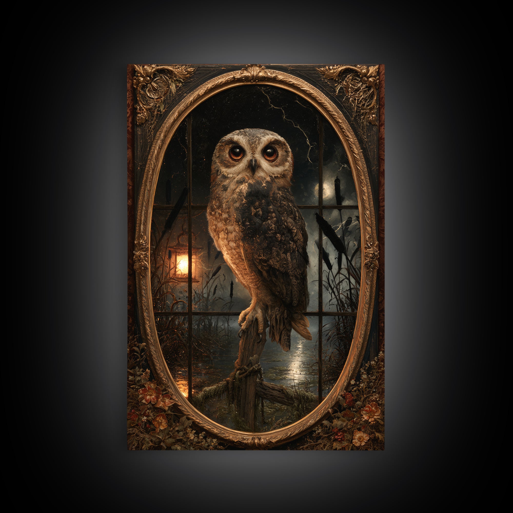 The Owl-Faced Omen, Macabre Victorian Decor, Vertical Wall Art, Canvas Print, Gothic Wall Decor, Halloween Portrait Art, Dark Fantasy Art