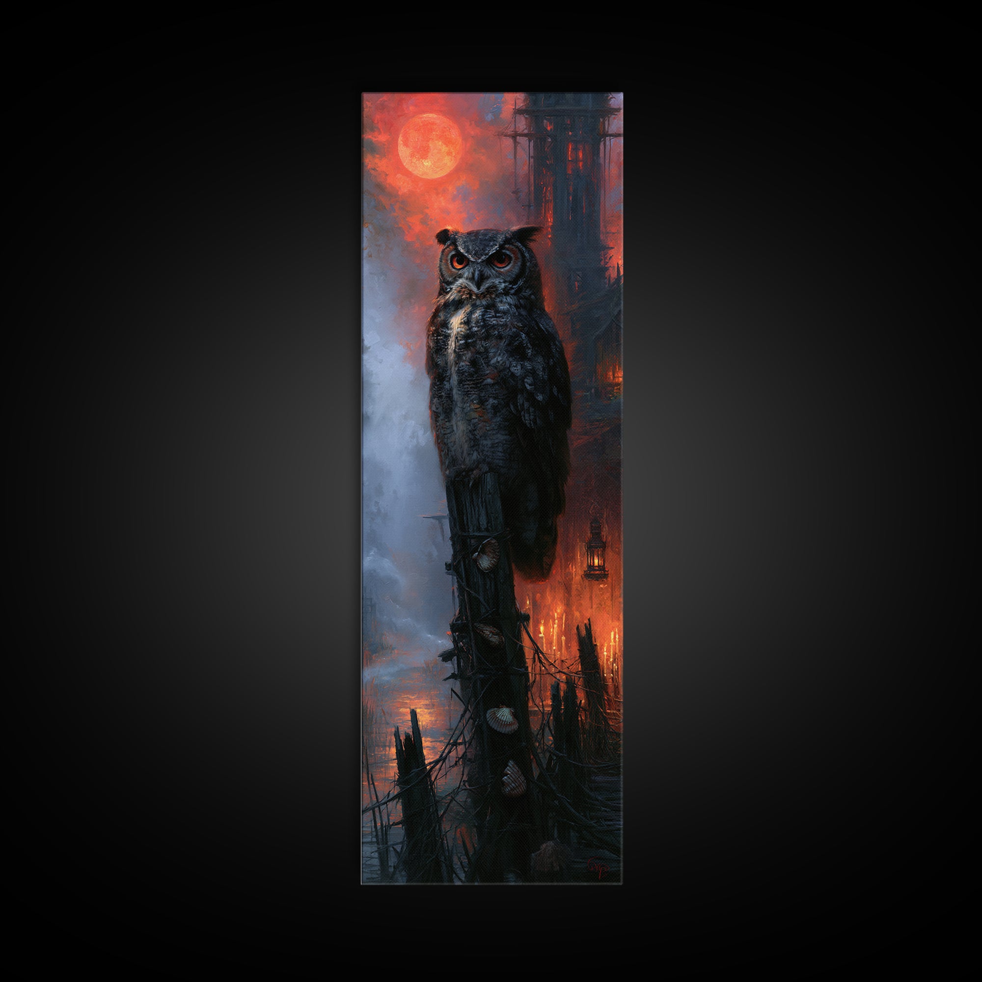The Owl-Faced Omen, Macabre Victorian Decor, Tall Narrow Wall Art, Canvas Print, Gothic Wall Decor, Halloween Portrait Art, Dark Fantasy Art