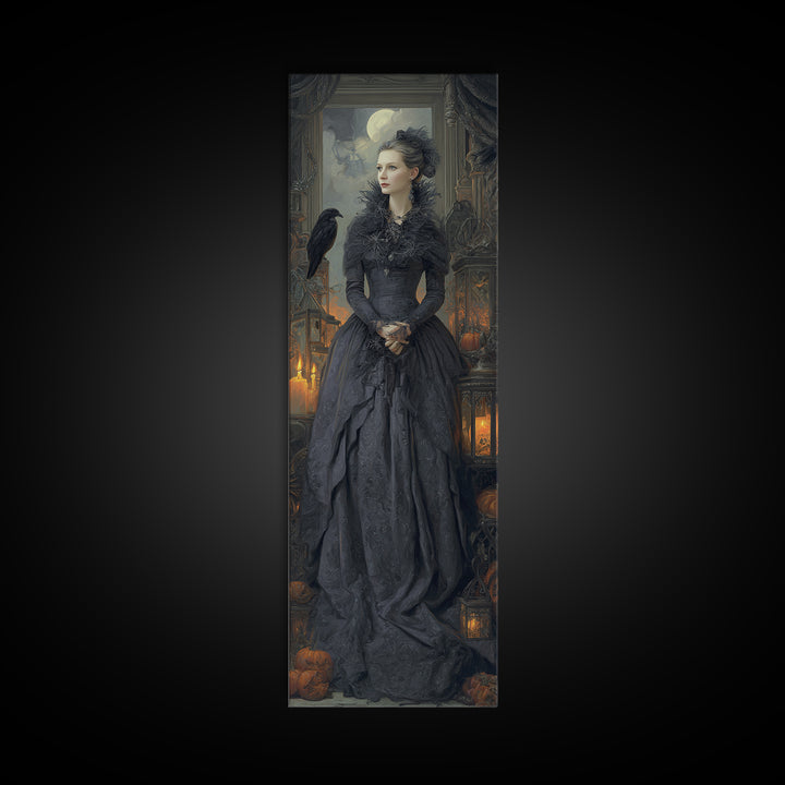 The Spider Queen, Macabre Victorian Decor, Tall Narrow Wall Art, Framed Canvas Print, Gothic Wall Decor, Halloween Portrait Art