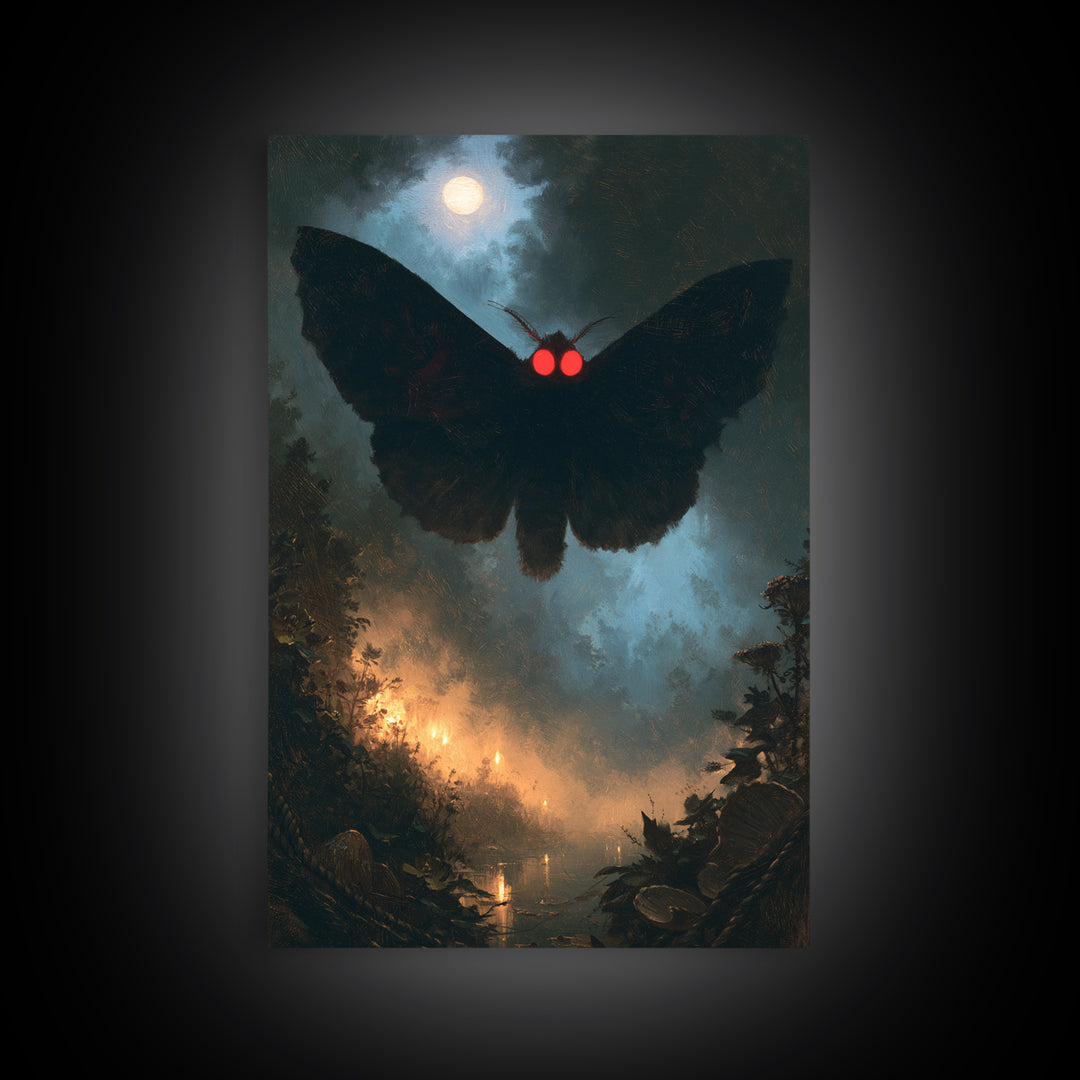The Red-Eyed Moth Creature, Victorian Gothic Art, Vertical Wall Art, Framed Canvas Print, Gothic Wall Decor, Halloween Portrait Art