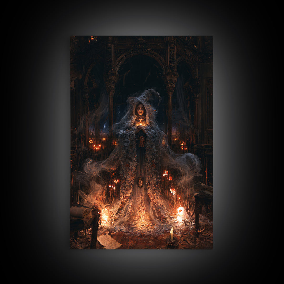 The Salt-Marsh Witch, Victorian Horror Portrait, Vertical Wall Art, Framed Canvas Print, Gothic Wall Decor, Halloween Portrait Art