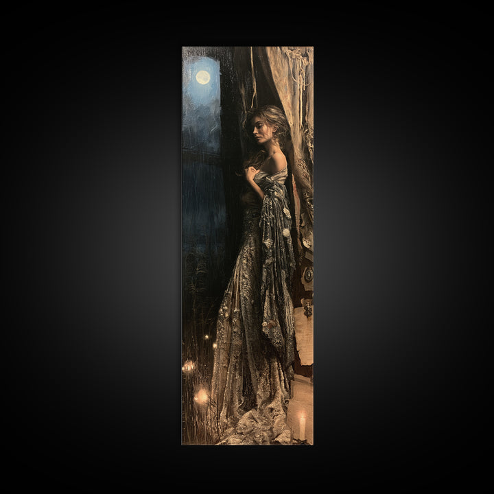 The Salt-Marsh Witch, Victorian Horror Portrait, Tall Narrow Wall Art, Canvas Print, Gothic Wall Decor, Halloween Portrait Art