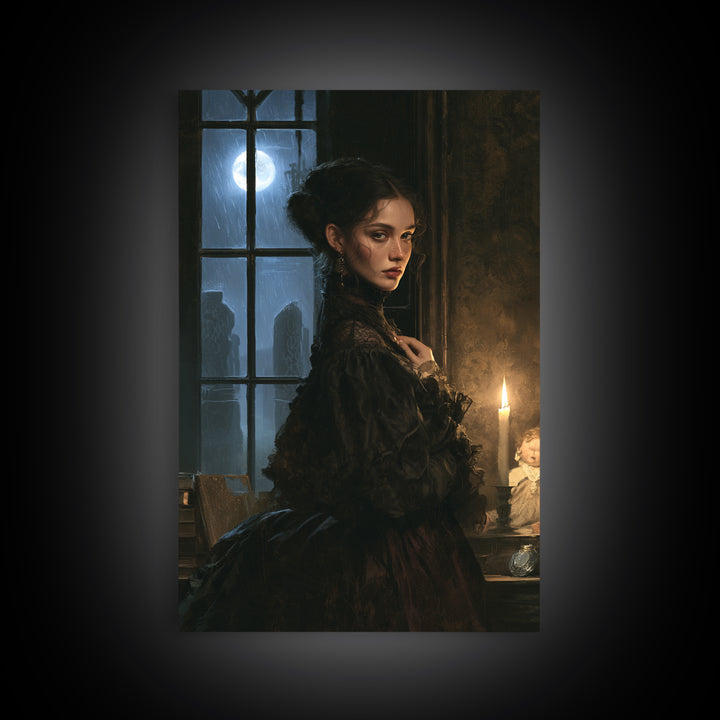 The Stone-Circle Spirit, Antique Gothic Portrait, Vertical Wall Art, Framed Canvas Print, Gothic Wall Decor, Halloween Portrait Art