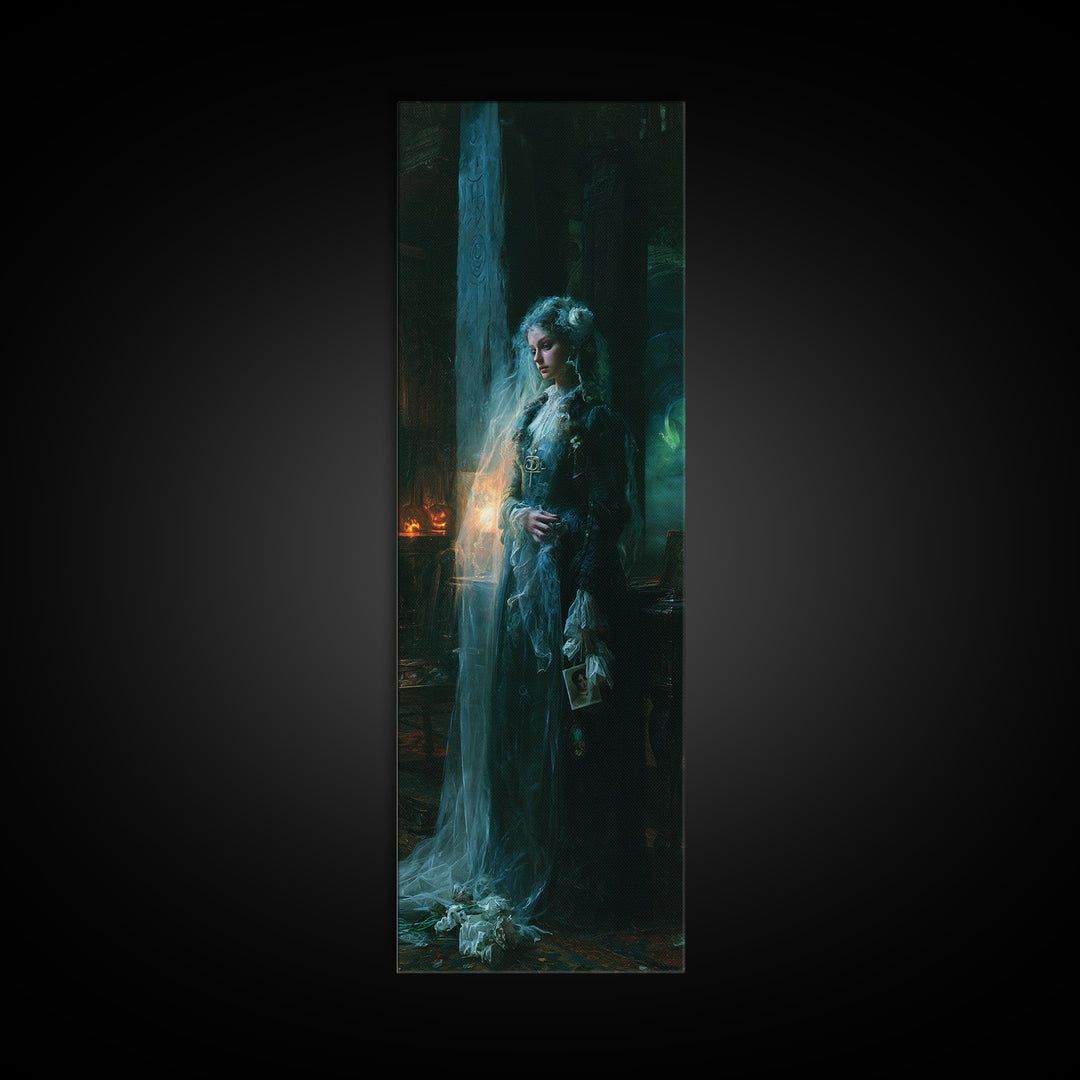 The Stone-Circle Spirit, Antique Gothic Portrait, Tall Narrow Wall Art, Canvas Print, Gothic Wall Decor, Halloween Portrait Art