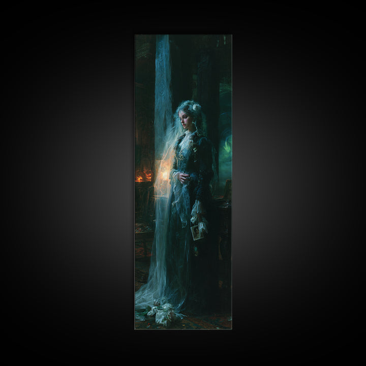 The Stone-Circle Spirit, Antique Gothic Portrait, Tall Narrow Wall Art, Canvas Print, Gothic Wall Decor, Halloween Portrait Art
