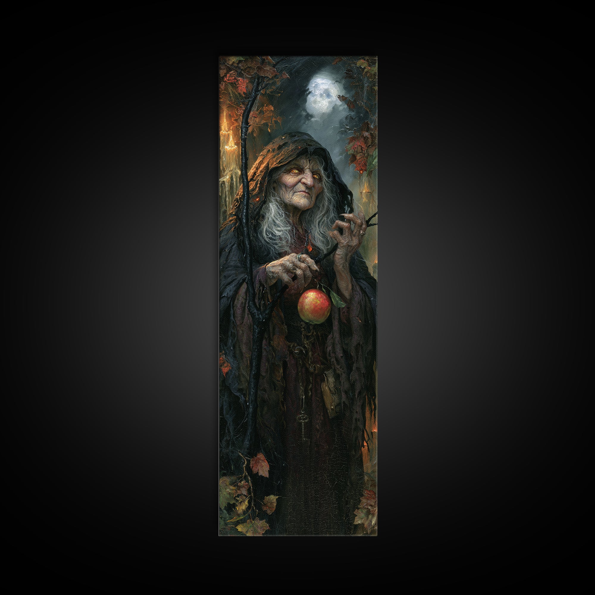 The Orchard Hag, Macabre Victorian Decor, Tall Narrow Wall Art, Canvas Print, Gothic Wall Decor, Halloween Portrait Art, Halloween Wall Art