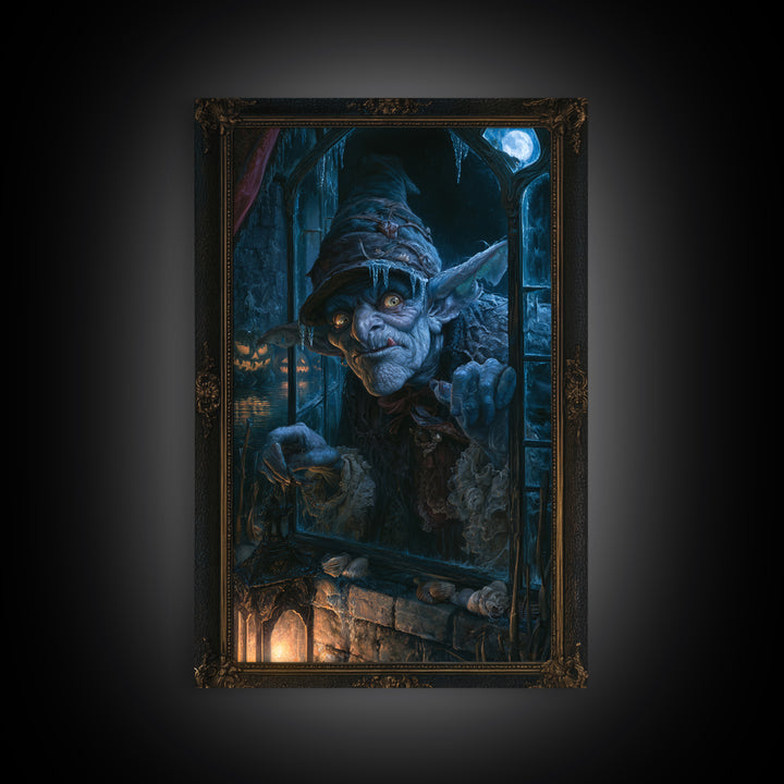 The Frost Goblin, Macabre Victorian Decor, Vertical Wall Art, Framed Canvas Print, Gothic Wall Decor, Halloween Portrait Art