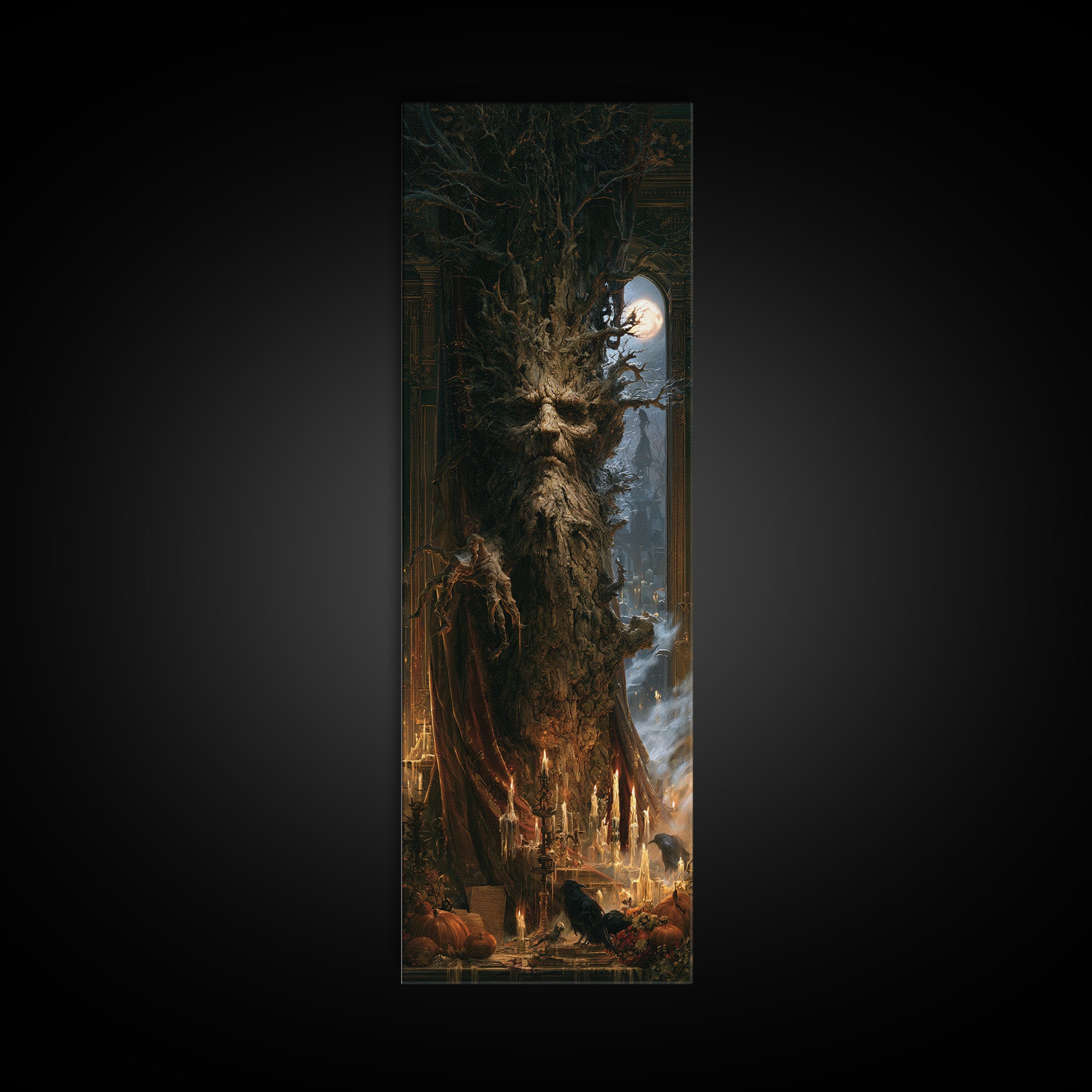 The Hollow-Tree Monster, Victorian Horror Portrait, Tall Narrow Wall Art, Canvas Print, Gothic Wall Decor, Halloween Portrait Art