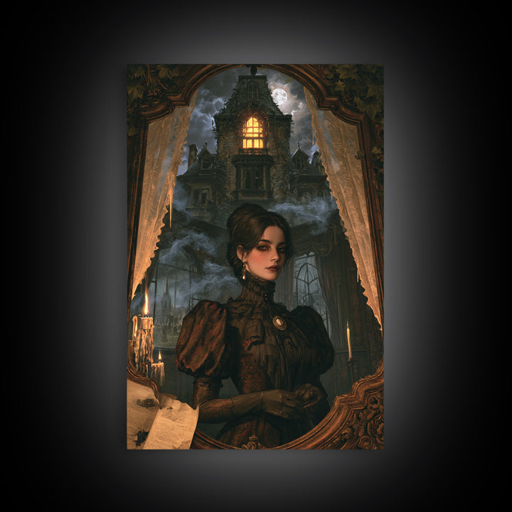 The Haunted Manor, Victorian Gothic Art, Vertical Wall Art, Canvas Print, Gothic Wall Decor, Halloween Portrait Art, Seasonal Home Decor