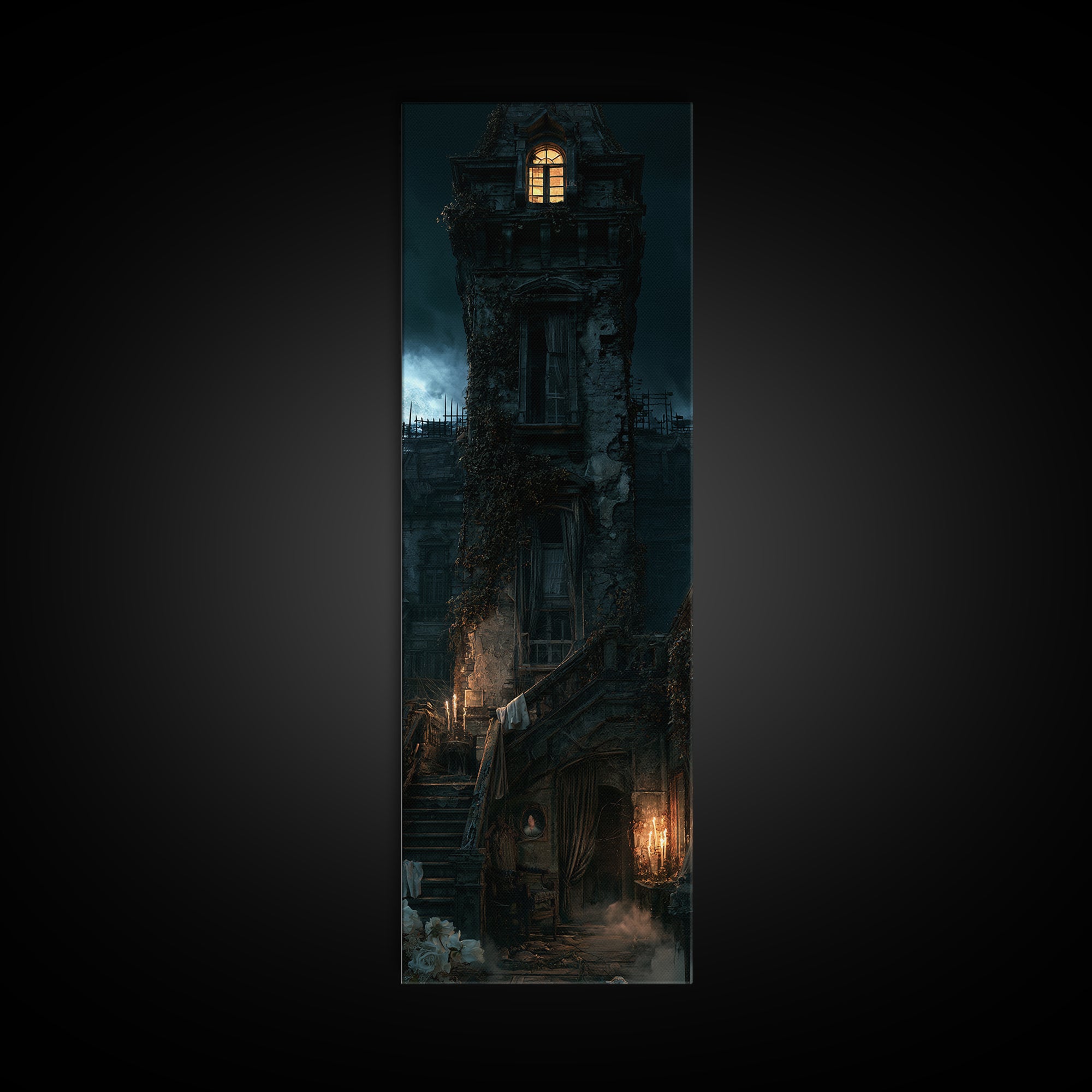 The Haunted Manor, Macabre Victorian Decor, Tall Narrow Wall Art, Canvas Print, Gothic Wall Decor, Halloween Portrait Art