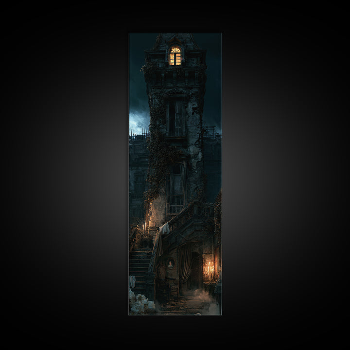 The Haunted Manor, Macabre Victorian Decor, Tall Narrow Wall Art, Canvas Print, Gothic Wall Decor, Halloween Portrait Art