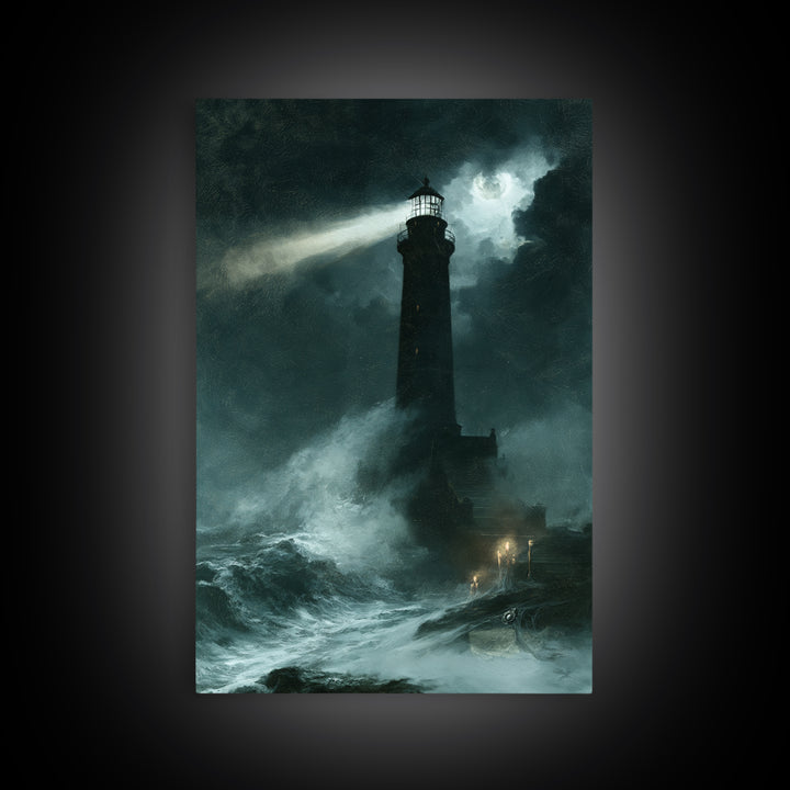 The Cursed Lighthouse, Macabre Victorian Decor, Vertical Wall Art, Framed Canvas Print, Gothic Wall Decor, Halloween Portrait Art