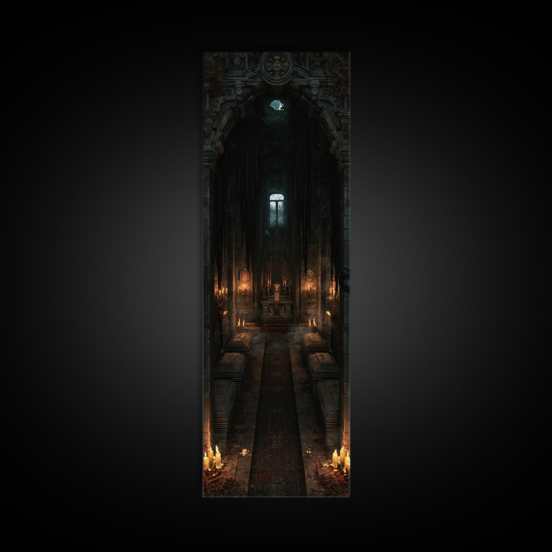 The Forgotten Crypt, Antique Gothic Portrait, Tall Narrow Wall Art, Framed Canvas Print, Gothic Wall Decor, Halloween Portrait Art