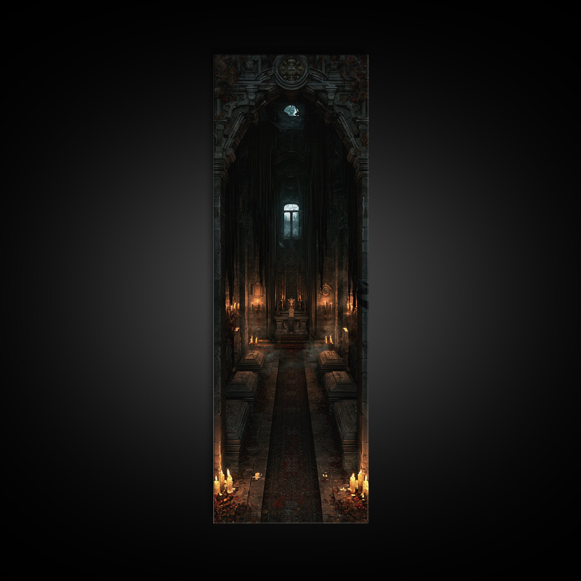 The Forgotten Crypt, Antique Gothic Portrait, Tall Narrow Wall Art, Framed Canvas Print, Gothic Wall Decor, Halloween Portrait Art