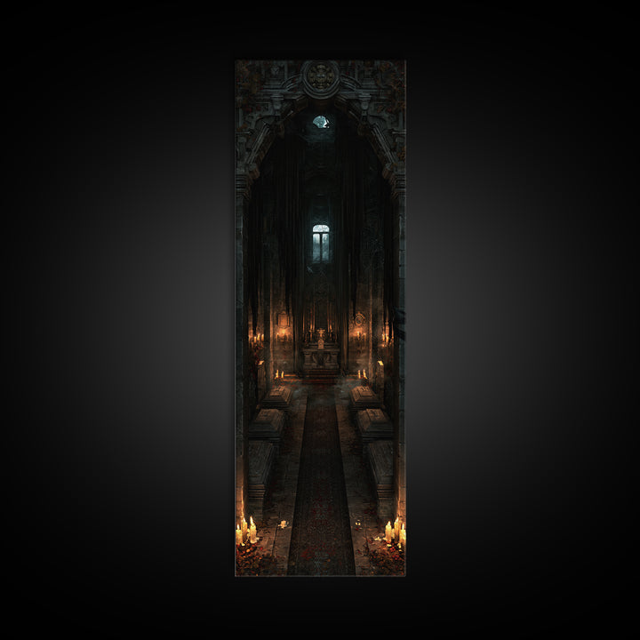 The Forgotten Crypt, Antique Gothic Portrait, Tall Narrow Wall Art, Framed Canvas Print, Gothic Wall Decor, Halloween Portrait Art